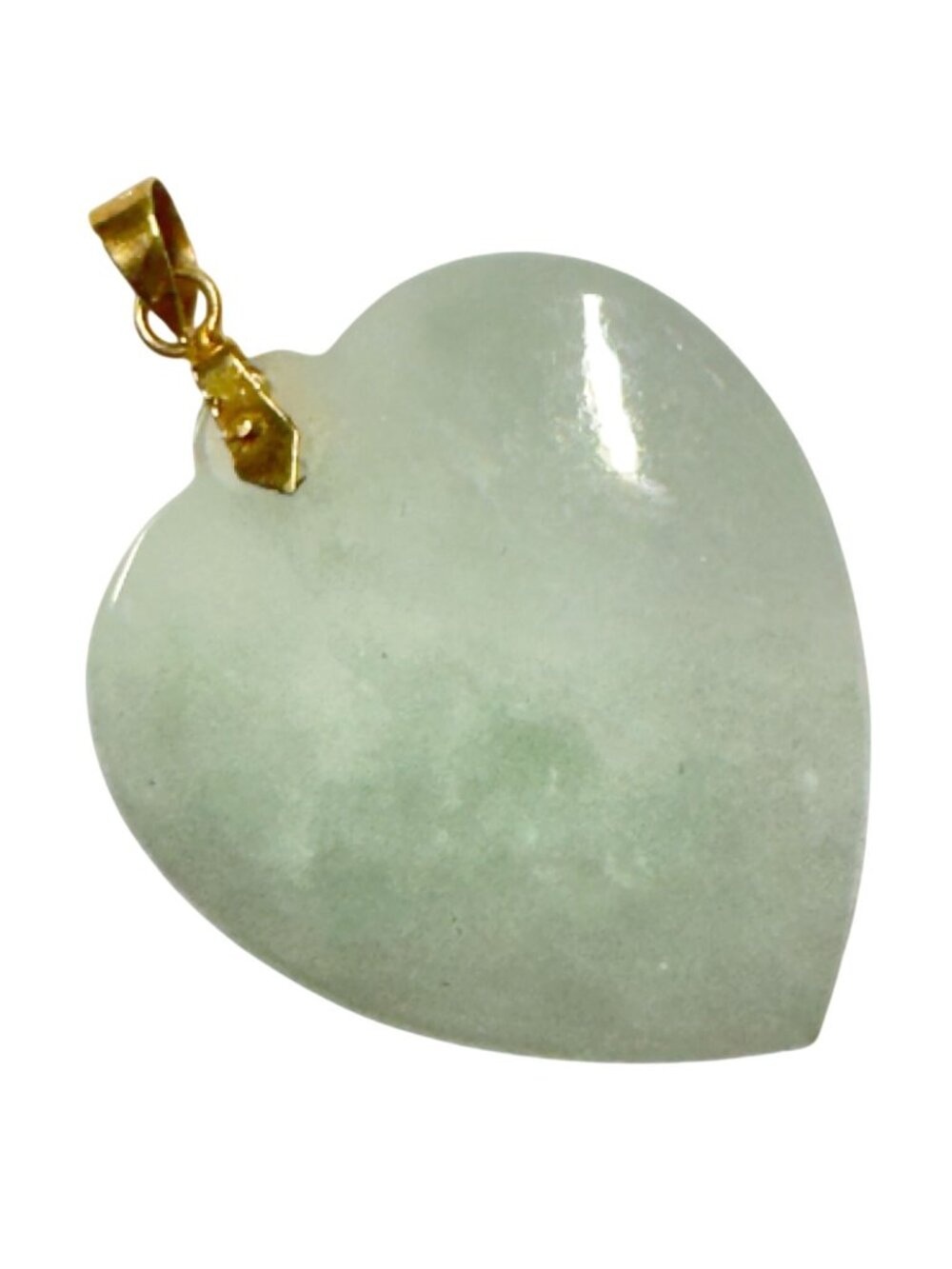 14K 585 Gold & Green Jade Heart Pendant Necklace 1.25 Inch with Bail Vintage